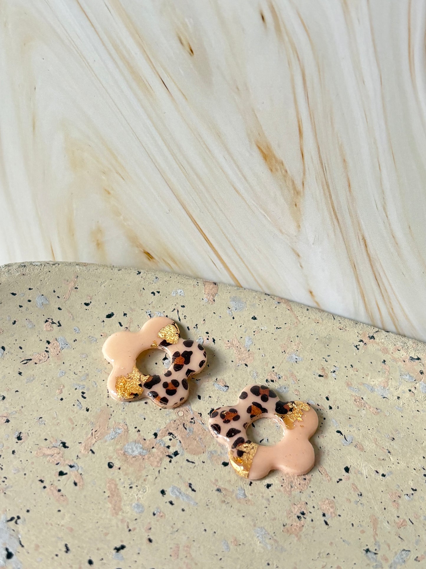 Boucles pampilles - POPPY - duo beige léopard