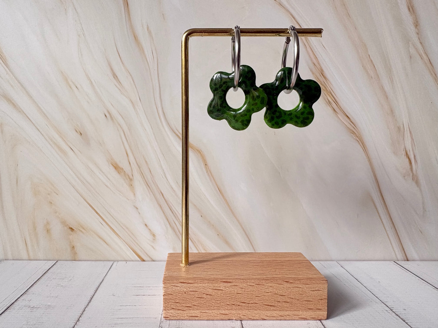 Boucles pampilles - POPPY - Léopard duo de vert