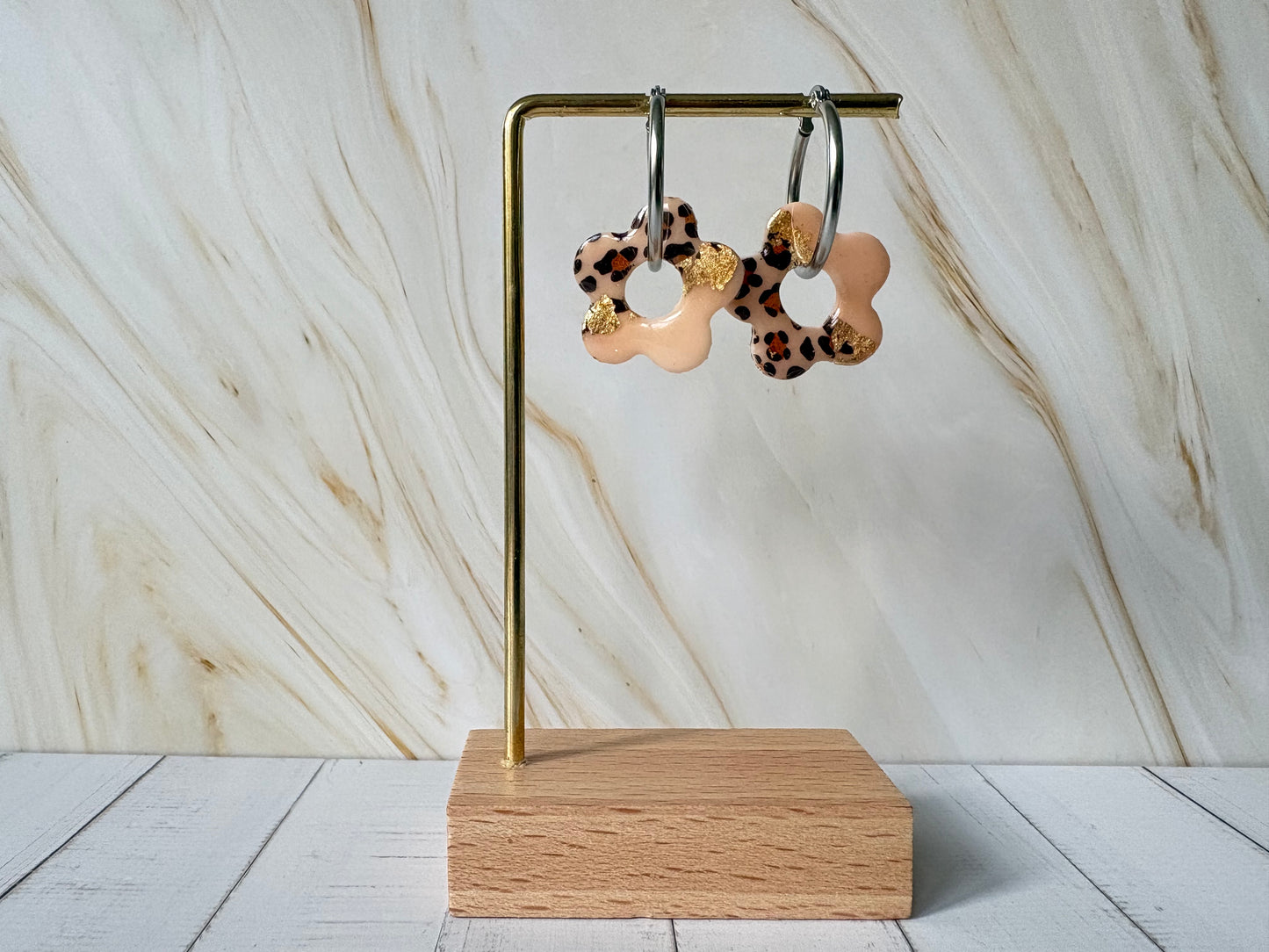 Boucles pampilles - POPPY - duo beige léopard