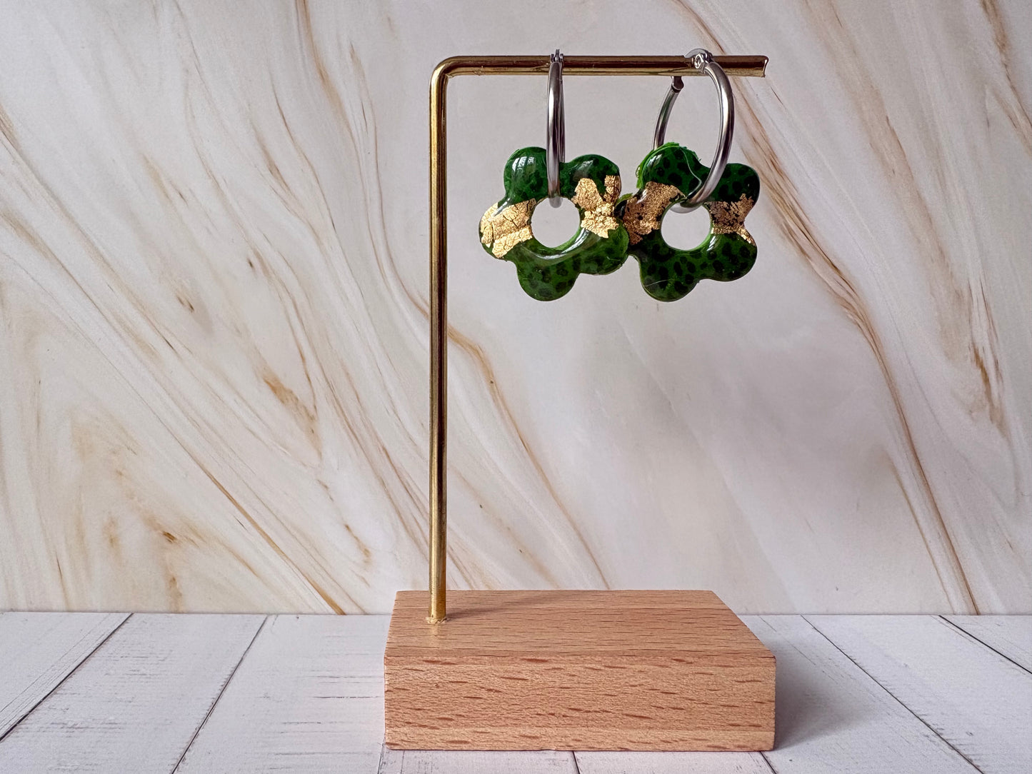 Boucles pampilles - POPPY - Léopard kaki/or