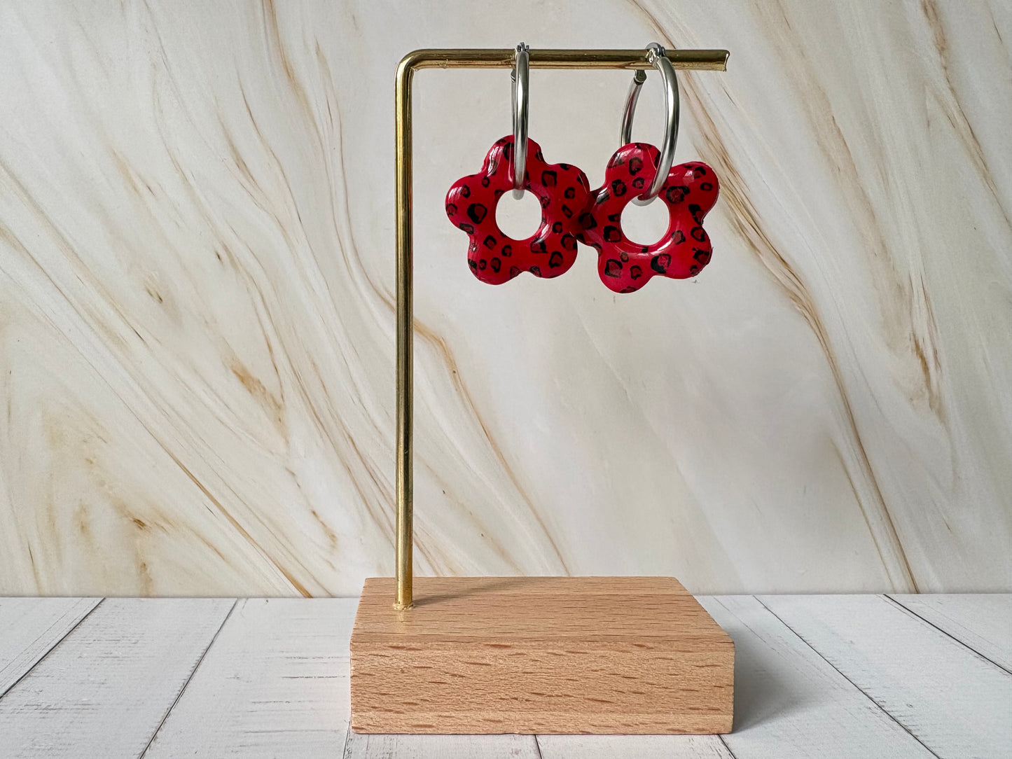 Boucles pampilles - POPPY - Léopard rouge