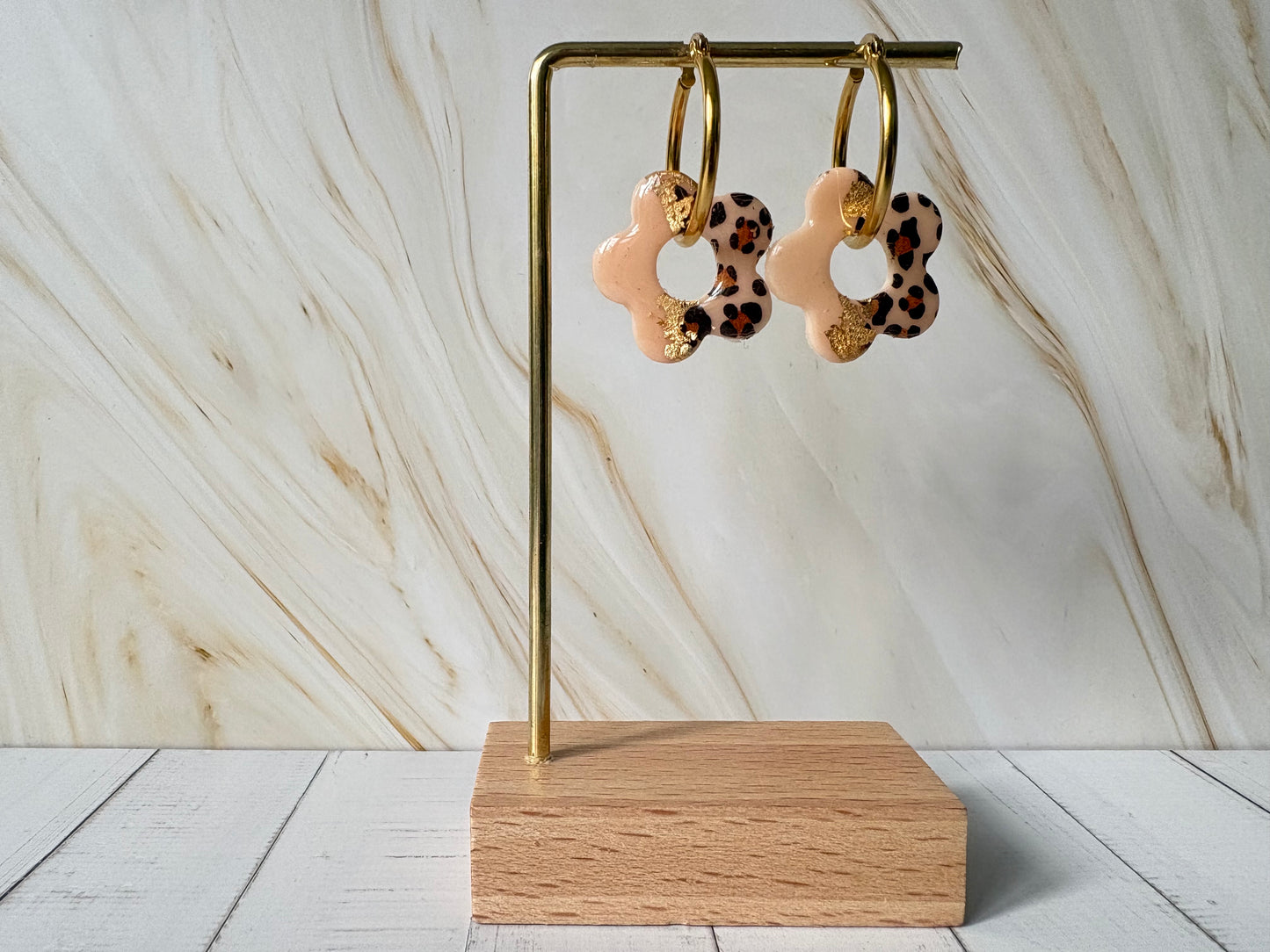 Boucles pampilles - POPPY - duo beige léopard