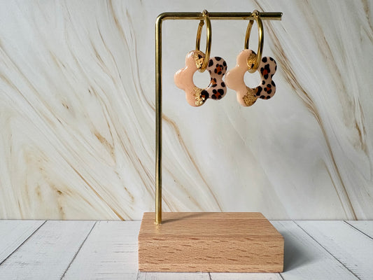 Boucles pampilles - POPPY - duo beige léopard