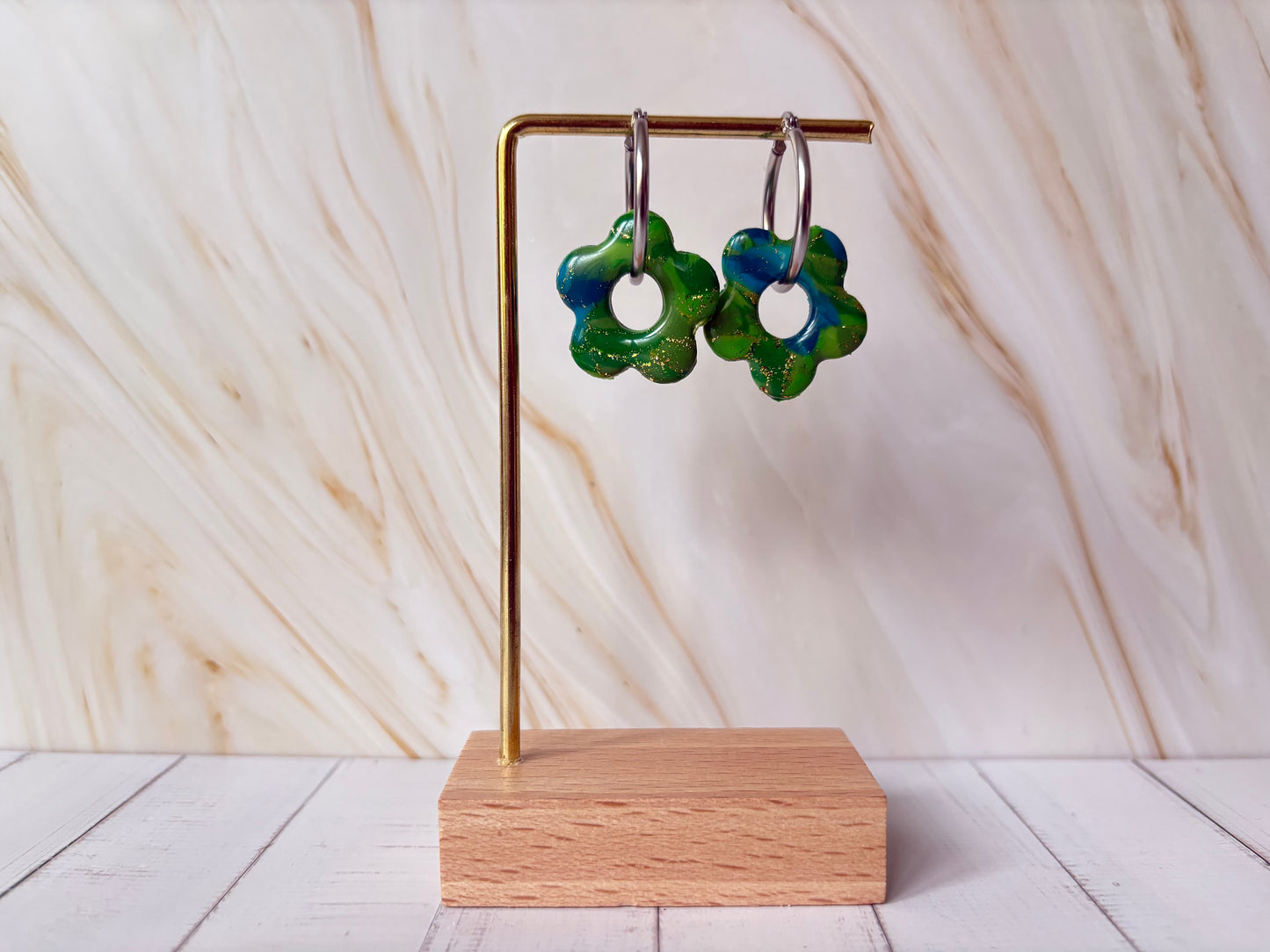 Boucles pampilles - POPPY - Bleue/vert